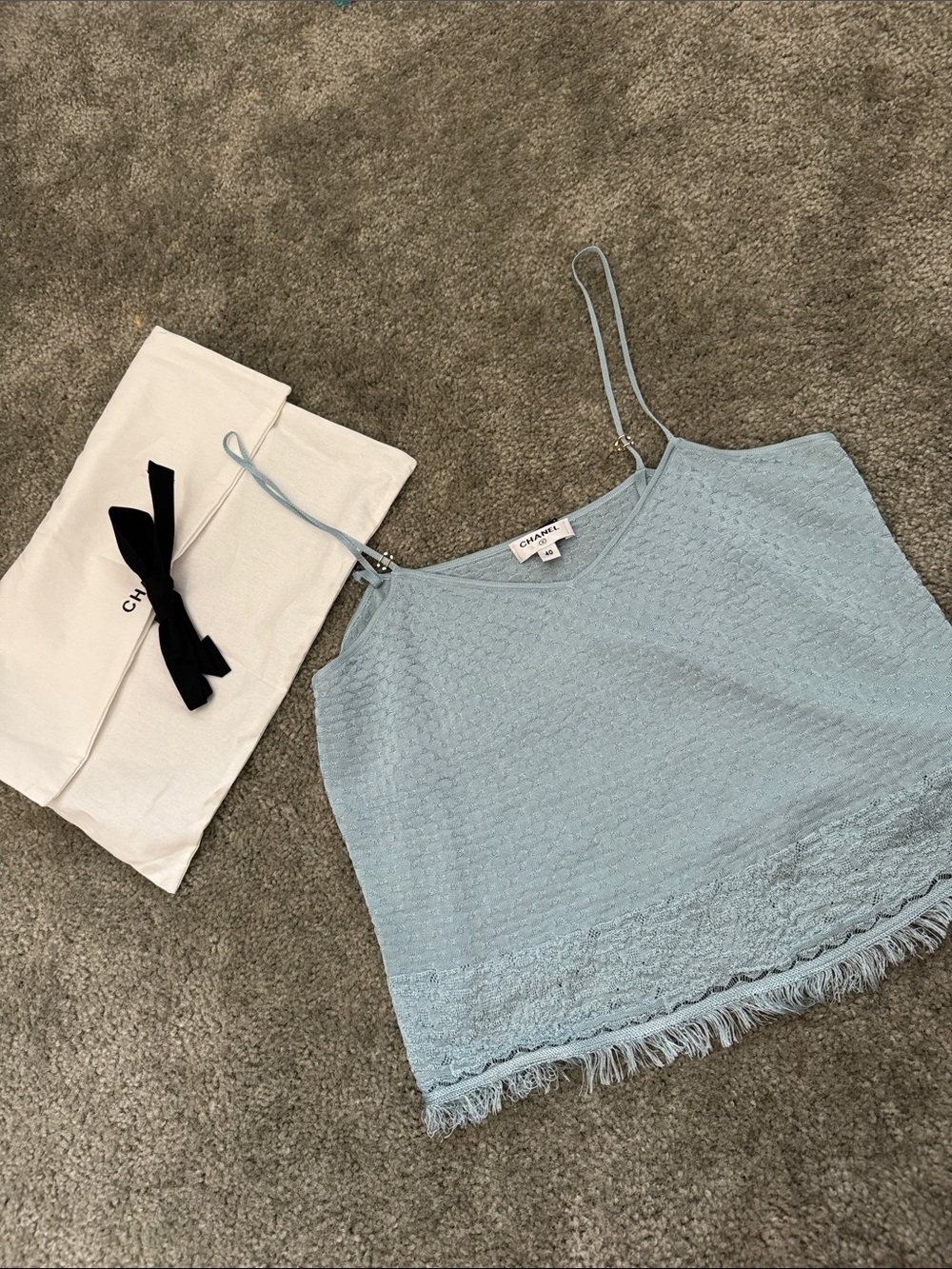 Light Blue Fringe Knit Camisole Top New